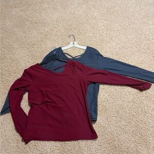 Daytrip Women's Burgundy and Gray Long Sleeve Tops